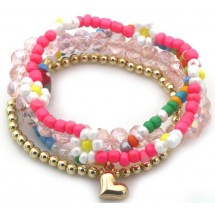 Armbandenset – 4 stuks – Glaskralen & Bedel