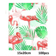 AH 0011 Plastic tasjes flamingo 100st 15x20cm