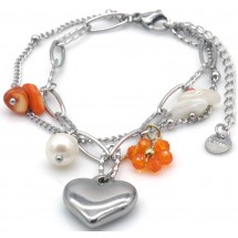 Armband - Noa – 2-laags Stainless Steel met Hart, Parel en Bloem 