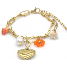 Armband - Noa – 2-laags Stainless Steel met Hart, Parel en Bloem 