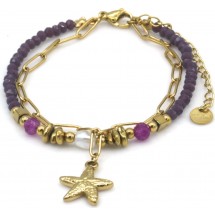 Armband - Zeeva – Stainless Steel & Glaskralen – Zeester Bedel 