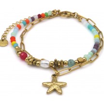 Armband - Zeeva – Stainless Steel & Glaskralen – Zeester Bedel 