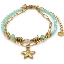 Armband - Zeeva – Stainless Steel & Glaskralen – Zeester Bedel 