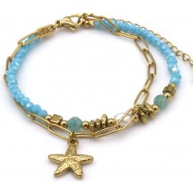 Armband - Zeeva – Stainless Steel & Glaskralen – Zeester Bedel 