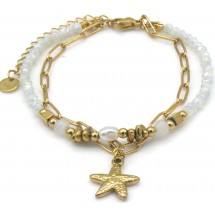 Armband - Zeeva – Stainless Steel & Glaskralen – Zeester Bedel 