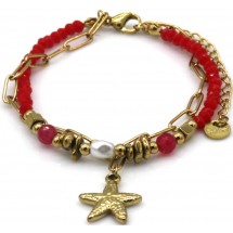 Armband - Zeeva – Stainless Steel & Glaskralen – Zeester Bedel 