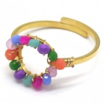 AE 0019 - Ring - Stainless Steel - Verstelbaar - Glaskralen