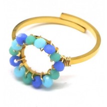 AE 0076 - Ring - Stainless Steel - Verstelbaar - Glaskralen