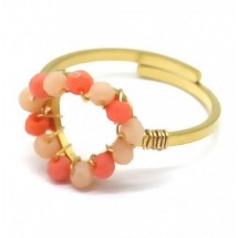 AG 0030 - Ring - Stainless Steel - Verstelbaar - Glaskralen