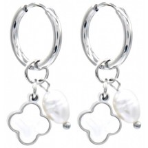 AK 0081 - Oorbellen - Stainless Steel - Parel - Klaver - 2,8 cm