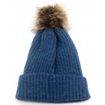 SA 0022 Beanie with Pompon Blue