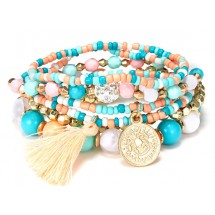 AK 0274 - Bohemian - 6 armbandjes - Kralen - Elastiek