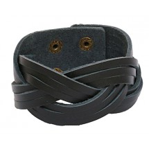 SK 0063 - Armband - Leder - Gevlochten - Zwart