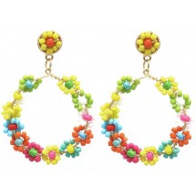AA 0181 - Oorbellen - Glass Beads - Flowers- 6x4,5cm