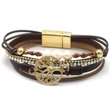 AC 0074 - Armband - Leder - Tree of Life - Magneetsluiting