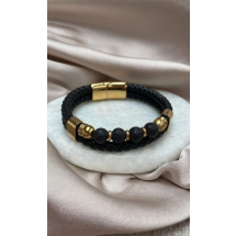 AC 0034 - Armband - Heren - Stainless Steel - Leer - 21 cm