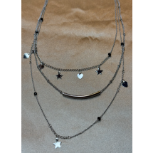 AK 0188 - Ketting - Stainless Steel - 3 laags - Hartjes - Sterren