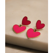 AA 0013 - Oorbellen - Stainless Steel - Twee hartjes - 3,4 x 2 cm 